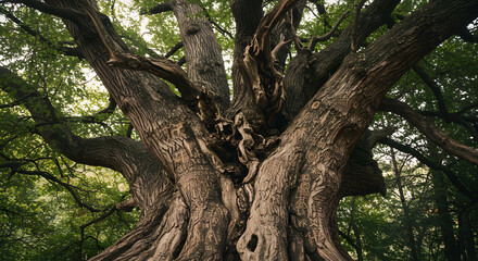 Fototapeta premium Mystical ancient tree with carved symbols, a testament to enduring heritage and ancient wisdom