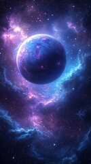 Obraz premium Cosmic scene with radiant blue planet high resolution photo