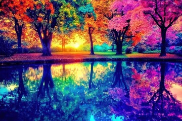 A tranquil sunset scene over a serene lake with gentle ripples on the water's surface and a warm orange glow in the sky.