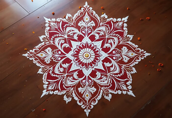 Intricate Alpana Floor Art – Traditional Rice Flour Painting with Floral Motifs, Baisakhi Festival