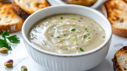 Creamy Pistachio Soup with Toasted Bread