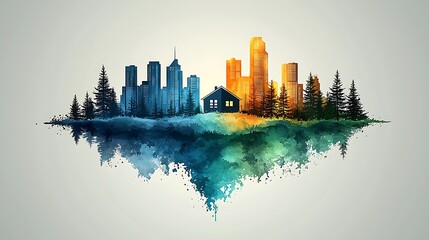 Obraz premium Cozy home surrounded by trees and city high resolution photo