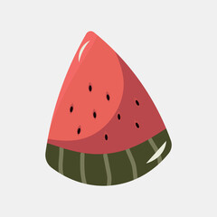 red watermelon slice juicy and healthy fruit. Refreshing food, flat design. Isolated vector illustration.