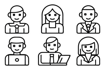 business people line icon set