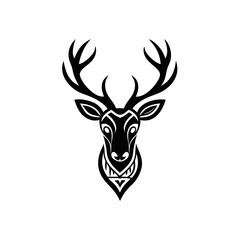 Tribal Style Deer Head Vector Illustration, Black and White Animal Design Concept.
