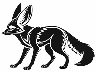 Fennec fox vector silhouette illustration with large ears wild desert animal alert pose line art design

