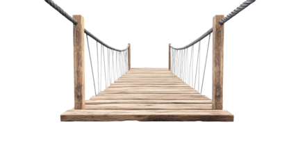 Wooden suspension bridge isolated on black background, cut out transparent