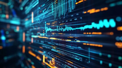 Fototapeta premium An AI powered system improving financial forecasting by analyzing market trends, economic indicators, and historical data to predict stock movements and investment opportunities