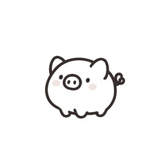 Cute doodle piglet illustration, black and white with pink blush, representing charm and simplicity, icon design, with copy space