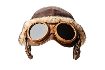 Vintage aviator hat with goggles, fur trim, old style, cut out transparent