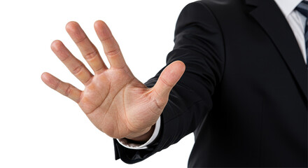 Isolated businessman hand stopping