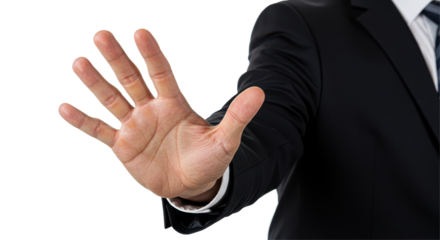 Isolated businessman hand stopping