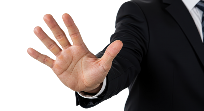 Isolated businessman hand stopping