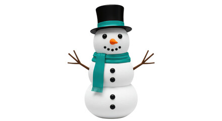 Isolated Classic Snowman with Hat and Scarf