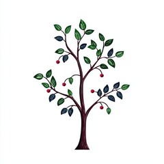 Obraz premium Stylized Tree with Red Berries Illustration