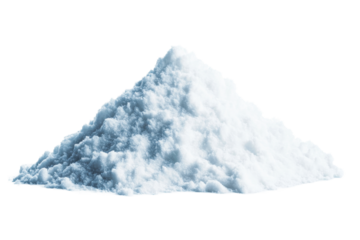 Pile of white powder substance against black background, cut out transparent