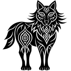 Fototapeta premium Stylized Black Wolf with Ornate Tribal Patterns in Vector Illustration on White