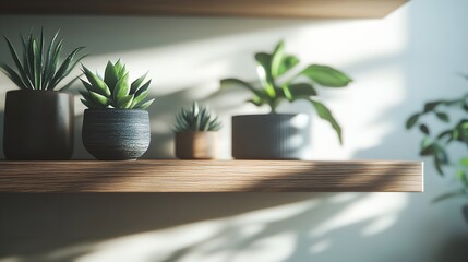 Minimalist Plant Arrangement on Rustic Shelves