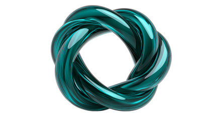 Abstract twisted turquoise glass ring, isolated, cut out transparent