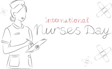minimalist single line vector illustration nurse writing on tablet international nurses day, elegant medical line art card design gratitude for medical care