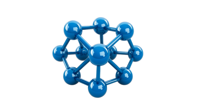 Blue spheres connected in abstract molecular structure, cut out transparent