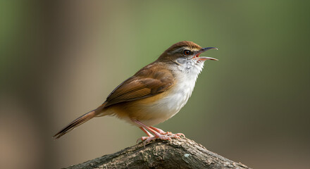 Obraz premium Vibrant Tawny-flanked Prinia Calling Out from Its Perch in the Wilderness