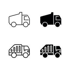 Garbage truck icon set. Garbage car recycle sign color editable