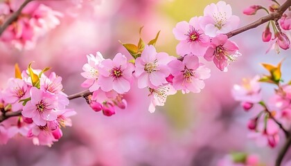 close-up pink cherry blossoms, soft lighting, shallow depth of field, delicate petals, pastel colors, bokeh background