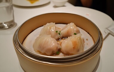 Delicious Steamed Dumplings in Bamboo Steamer