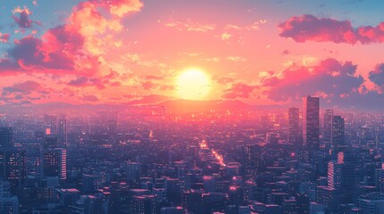 Fototapeta premium Cityscape Sunset Urban Panorama at Golden Hour