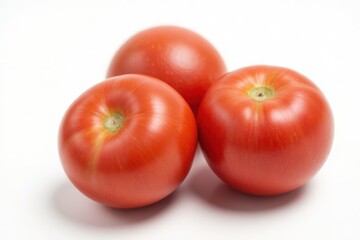 Three Fresh Ripe Red Tomatoes Isolated on White Background, Healthy Eating, Agriculture