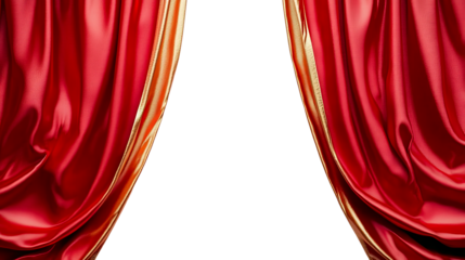 Stage curtains, red drapes with gold trim, cut out transparent
