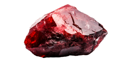 Garnet Crystal Specimen, Rich Red Hue, Faceted Stone, cut out transparent