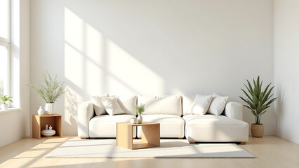 Simple Home Decor Composition Featuring White Sofa and Decorative Accessories