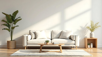 Simple Home Decor Composition Featuring White Sofa and Decorative Accessories