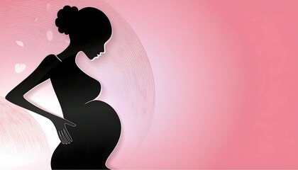 beautiful smile pregnant mom, papercut illustration, isolated on a pink background, flat vector illustration, copy space for text