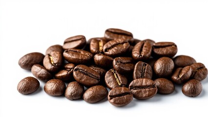 Roasted coffee beans present detail on blank background illuminate flavor