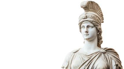 Athena statue in helmet, classic marble sculpture isolated, cut out transparent