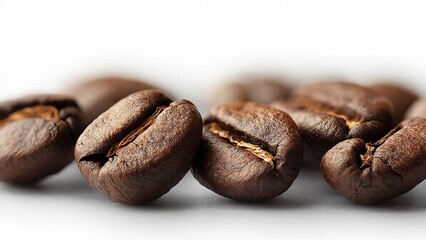Naklejka premium Roasted coffee beans showcase texture against bright background detail