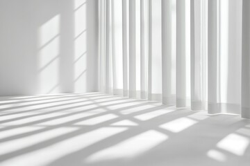 Obraz premium A minimalist interior space featuring tall white columns casting long shadows on the floor. creating a serene atmosphere. ideal for modern architectural photography