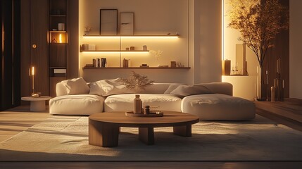 Modern Interior of Stylish Living Room ,Wall Mock Up, Frame , Poster with Beautiful Background, 3d render