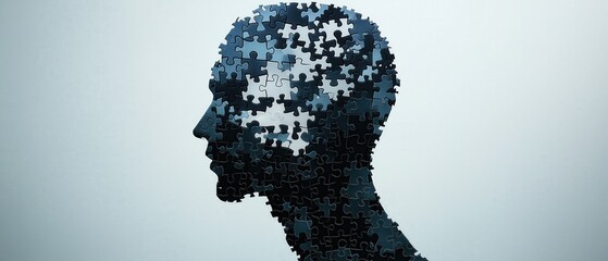 Silhouette of human head made from puzzle pieces symbolizing mental complexity