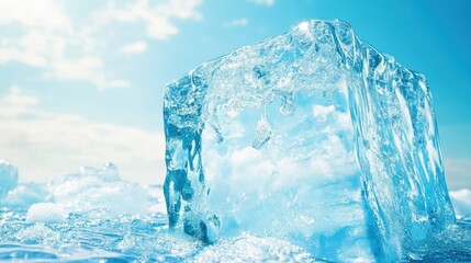 A Pristine Ice Cube Against a Sky