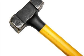 Close-up of a black-headed yellow-handled hammer