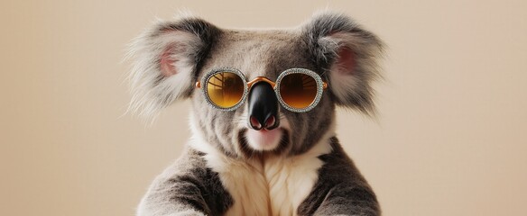 Fototapeta premium Stylish koala wearing trendy sunglasses in a studio setting
