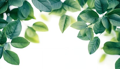 Fototapeta premium Lush Green Leaves Frame White Background Nature Perfect for Spring Summer Design