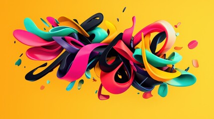 Obraz premium Vibrant abstract composition with swirling ribbons in bold colors on orange background