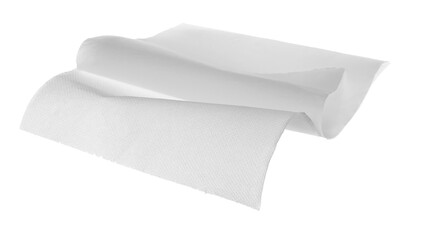 Paper kitchen towels flying, disposable, isolated on white, clipping path	