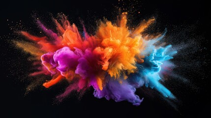Obraz premium Vibrant color explosion of powder clouds on dark background