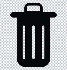 Trash Can Icon | Delete Bin Solid Symbol | Garbage Vector on Transparent Background.